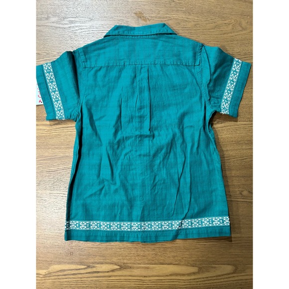 Cat & Jack Boys Shirt S 6/7 Green Geometric Pattern Short Sleeve Button Up - Picture 3 of 3
